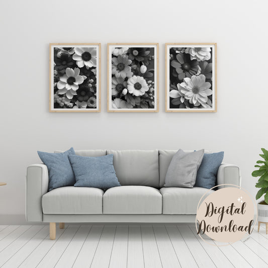 Printable wall art, Black and White beautifull print, Wildflower prints, artful boho wall decoration