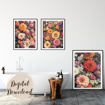 Printable of beautifull mix of flowers wall art, neutral muted colours, watercolour, artful boho wall decoration, printable floral digital art