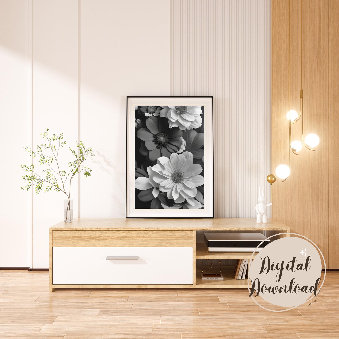 Printable wall art, Black and White beautifull print, Wildflower prints, artful boho wall decoration