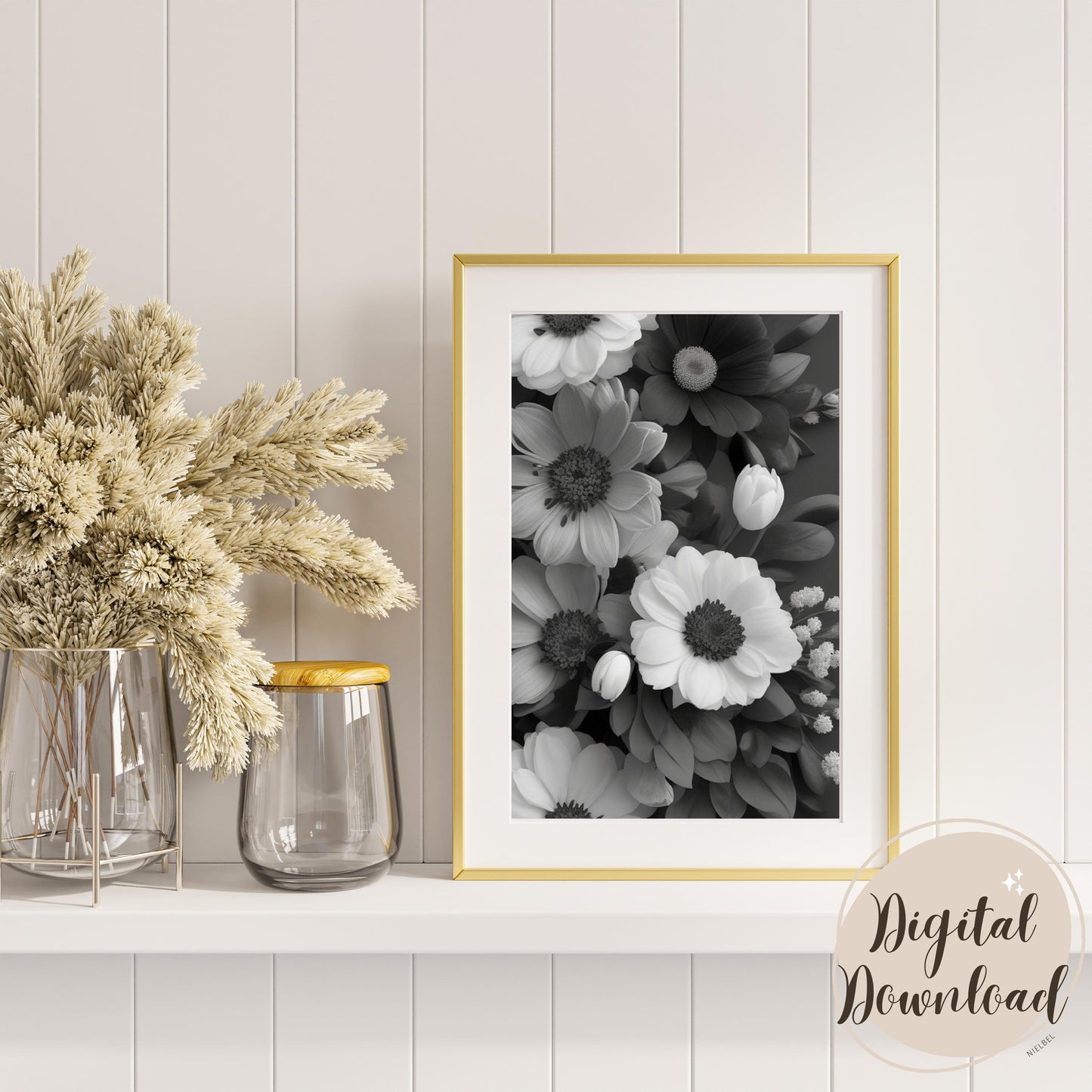 Printable wall art, Black and White beautifull print, Wildflower prints, artful boho wall decoration