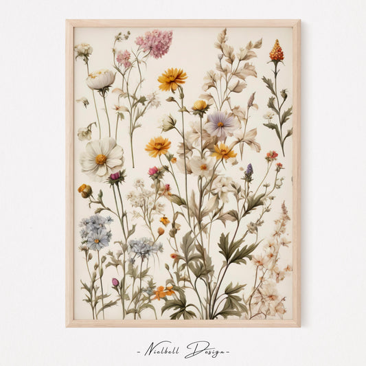 Wildflower Field Wall Art Floral Wall Art Wildflower Wall Art Watercolor Print Botanical Wildflower Art Vintage Style decor - DIGITAL DOWNLOAD