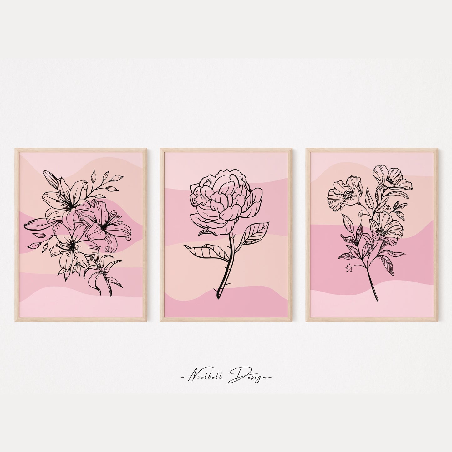 Flowers Wall Art Set Of 3 Pink Bedroom Wall Art Rose Garden Wall Art Blush Pink Art Living Room Pink Home Decor DIGITAL DOWNLOAD