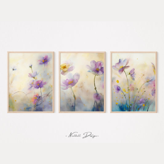 Printable Wall Art Abstract Wildflower Prints set of 3 Watercolour Artful Boho wall Decoration – DIGITAL DOWNLOAD