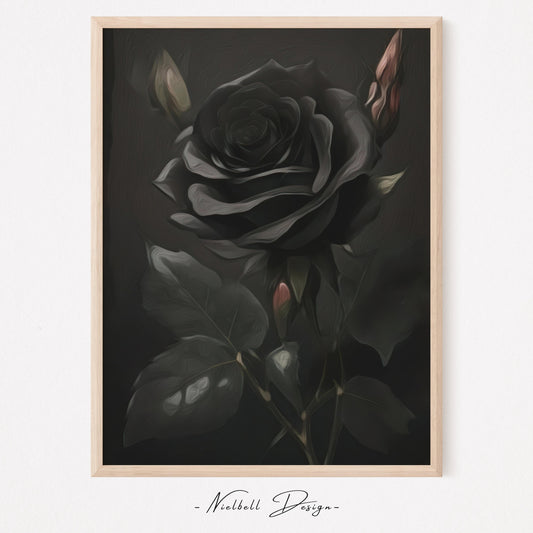 Black Rose Print, Vintage Oil Painting, Black Rose Wall Art, Black Rose Wall Decor, Dark Home Decor, Gothic Black Rose Art, DIGITAL DOWNLOAD