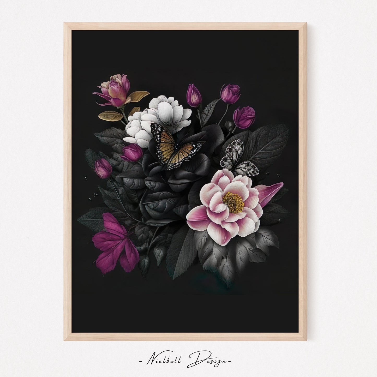 Dark Floral Print  Dark Butterfly Print Moody Pink Peonies Painting Vintage Art Print Flower Print Roses Print Flower Photography – DIGITAL DOWNLOAD