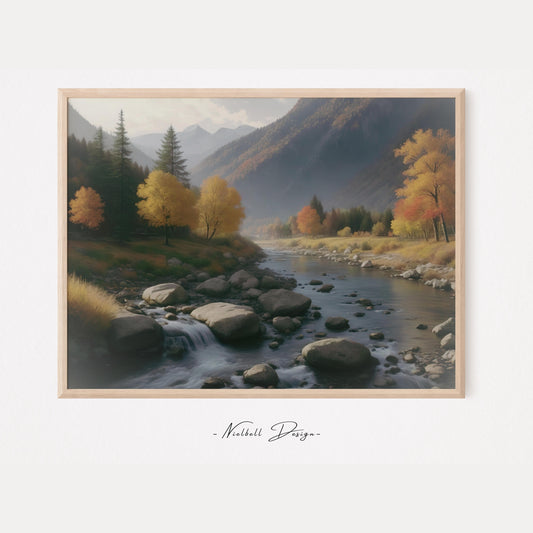 Mountain River Watercolor Idaho Landscape Wall Art Vintage River Landscape Rustic Moutain Painting Farmhouse Decor - DIGITAL DOWNLOAD