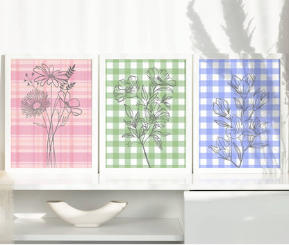 Square wall art print, Flowers Wall Art Set Of 3, Botanical Prints Minimalist Art, Living Room Art, DIGITAL DOWNLOAD