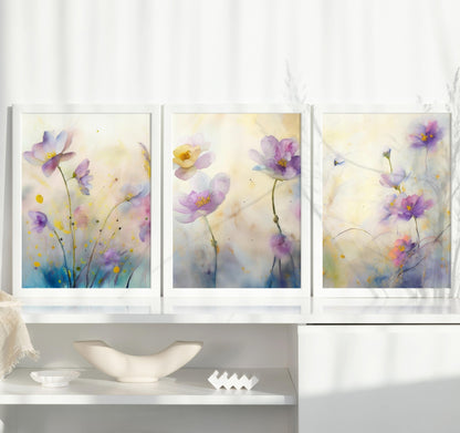 Printable Wall Art Abstract Wildflower Prints set of 3 Watercolour Artful Boho wall Decoration – DIGITAL DOWNLOAD