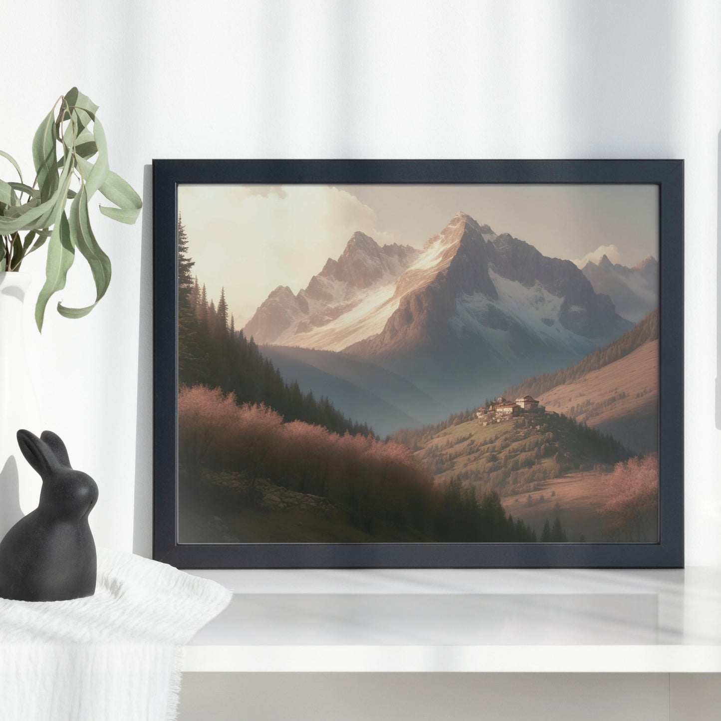 Printable Mountain Landscape Painting Moody Landscape Painting  Winter Study Decor  Antique Muted Green Wall Art - DIGITAL DOWNLOAD