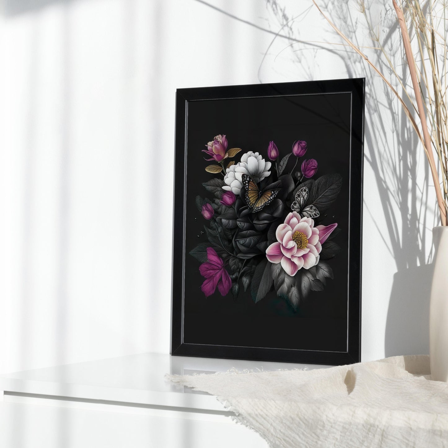 Dark Floral Print  Dark Butterfly Print Moody Pink Peonies Painting Vintage Art Print Flower Print Roses Print Flower Photography – DIGITAL DOWNLOAD