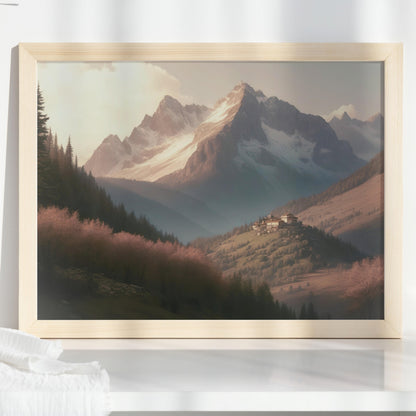 Printable Mountain Landscape Painting Moody Landscape Painting  Winter Study Decor  Antique Muted Green Wall Art - DIGITAL DOWNLOAD