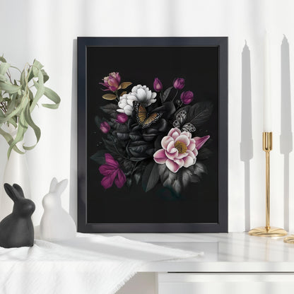 Dark Floral Print  Dark Butterfly Print Moody Pink Peonies Painting Vintage Art Print Flower Print Roses Print Flower Photography – DIGITAL DOWNLOAD