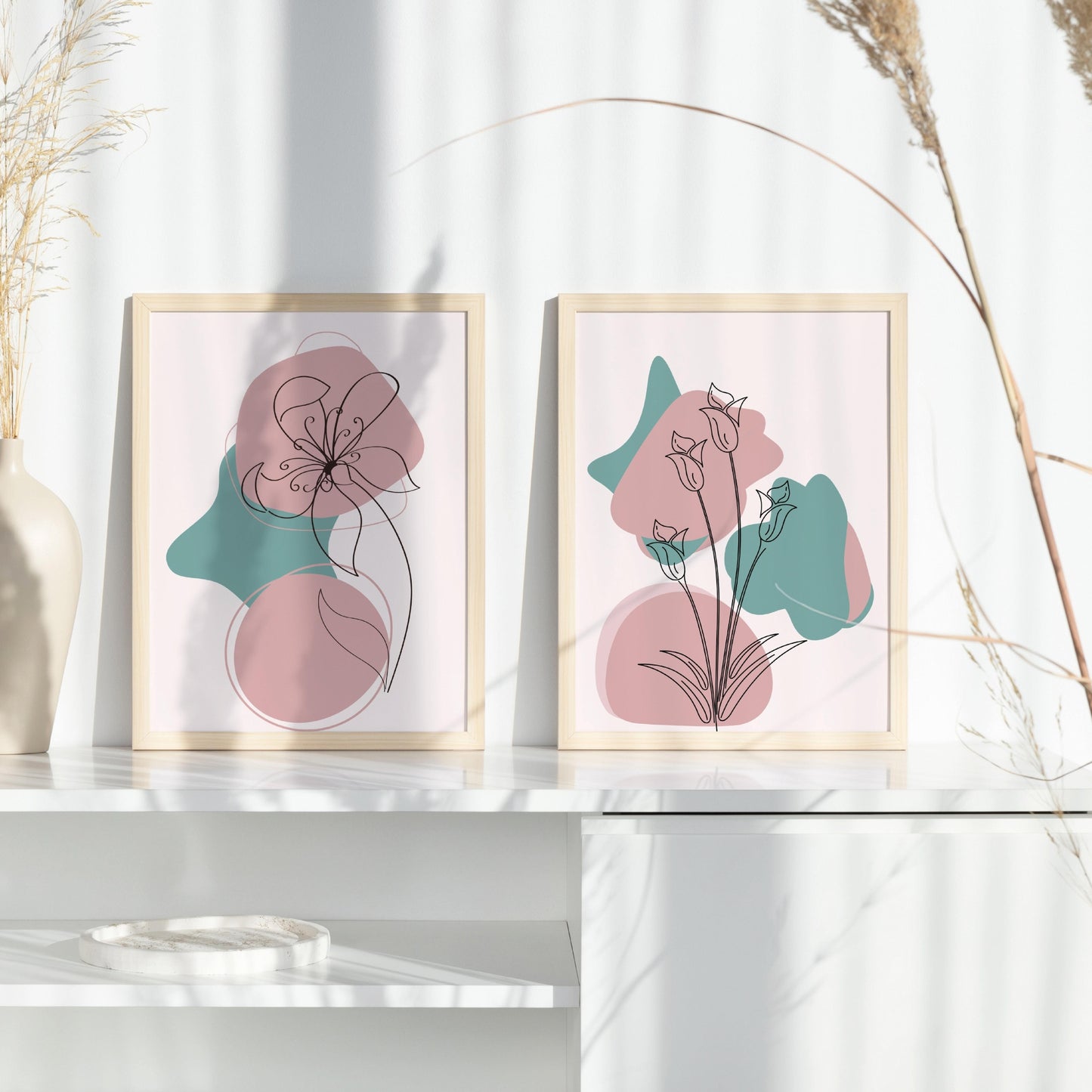 Bright Floral Wall Art Pink Floral Wall Art Boho Minimalist Wall Art Boho Botanical Wall Art Lotus Flower Wall Art Botanical Prints Nursery – DIGITAL DOWNLOAD