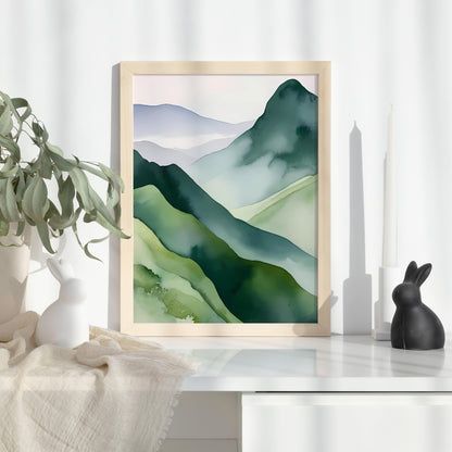 Mountain print Watercolor Forest Landscape Wall art Set of 3 Green Prints Abstract Nature Print Sage Green Mountain 3 Piece Wall Art