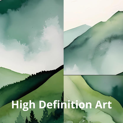 Mountain print Watercolor Forest Landscape Wall art Set of 3 Green Prints Abstract Nature Print Sage Green Mountain 3 Piece Wall Art