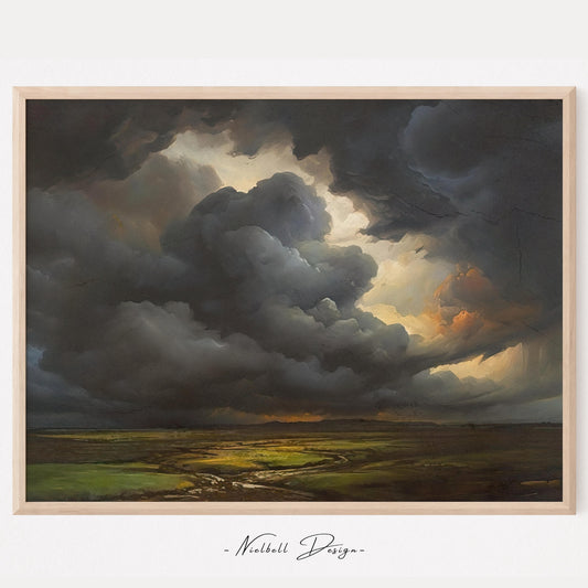 Gothic Sky Print Dark Academia Print Goth Wall Decor Oil Painting Cloud Study Grey Cloud Oil Painting - DIGITAL DOWNLOAD