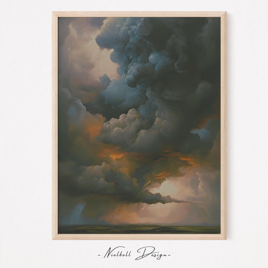 Cloud Print Cloud Oil Painting Stormy Sky Landscape Print Gothic Sky Dark Academia Print - DIGITAL DOWNLOAD