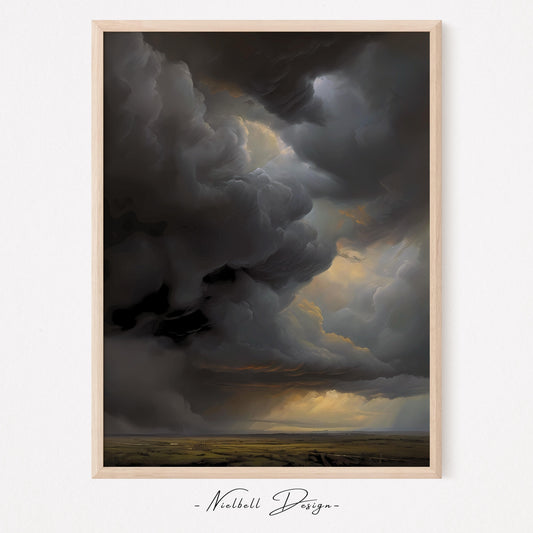 Cloud Print Moody Sky Paintin Stormy Sky Landscape Print Cottagecore Room Dark Academia Print - DIGITAL DOWNLOAD